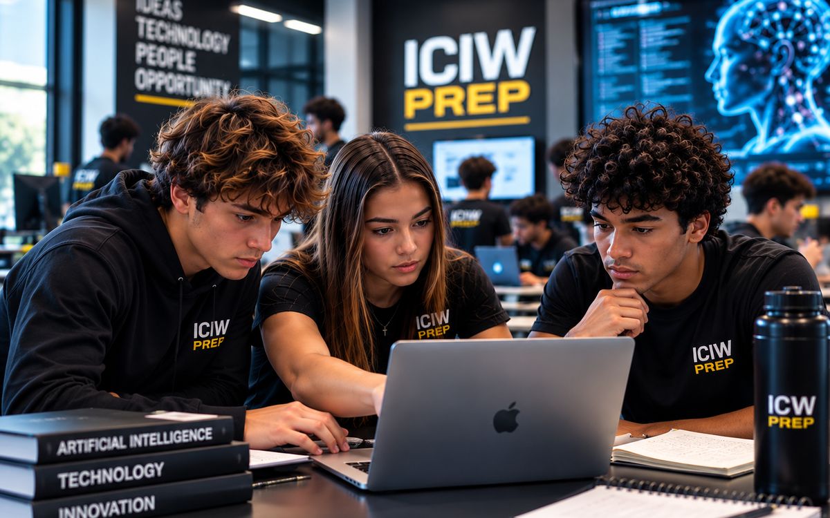 Three students exploring an AI tool on a laptop