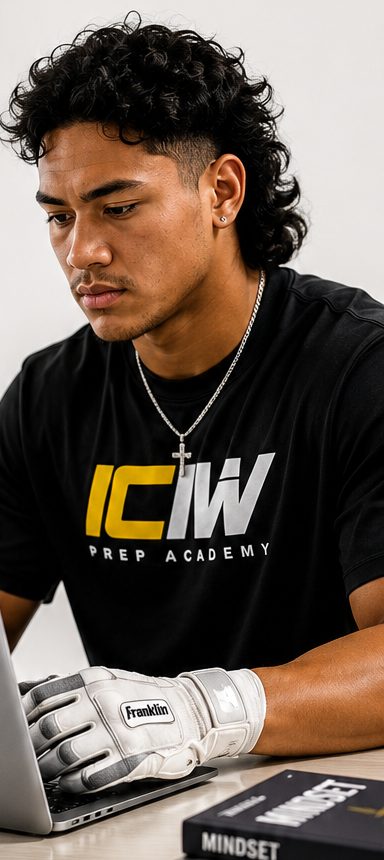 Student-athlete working on a laptop
