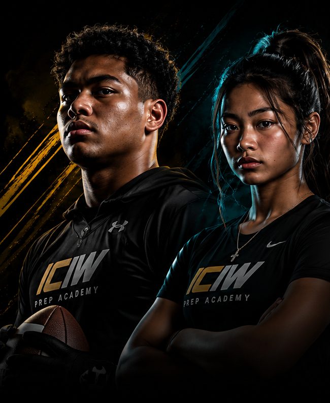 Two student-athletes in ICIW Prep Academy shirts
